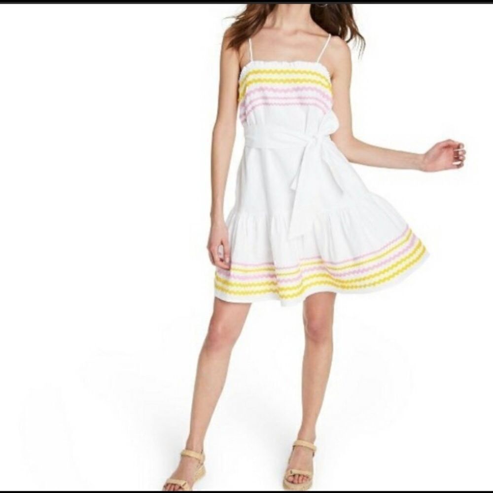 NWT Lisa Marie Fernandez Ric Rac Flowy Dress M L Medium Large White Pink Yellow